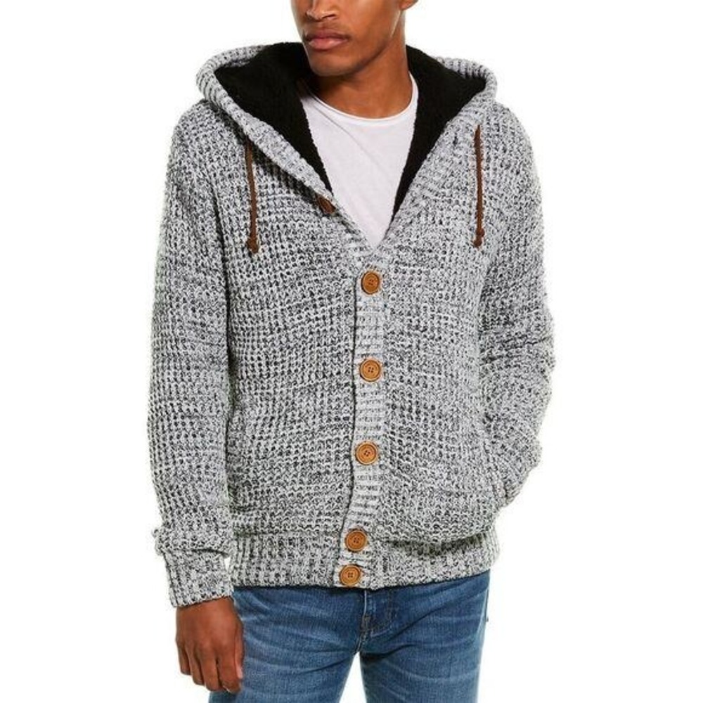 AMERICAN STITCH Hooded‎ Cardigan Men's Medium Sherpa Lined Sweater Jacket